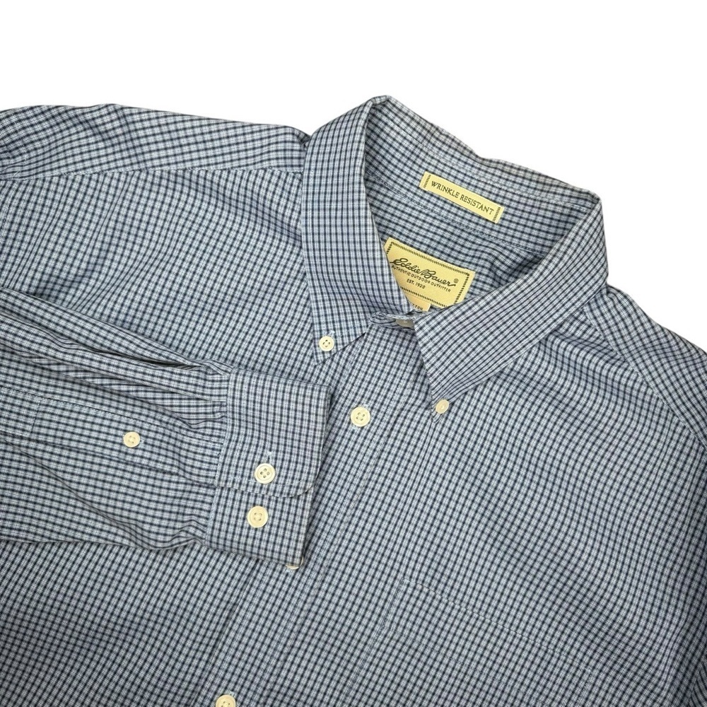 Eddie Bauer Blue Plaid Long Sleeve Button Down Mens Large